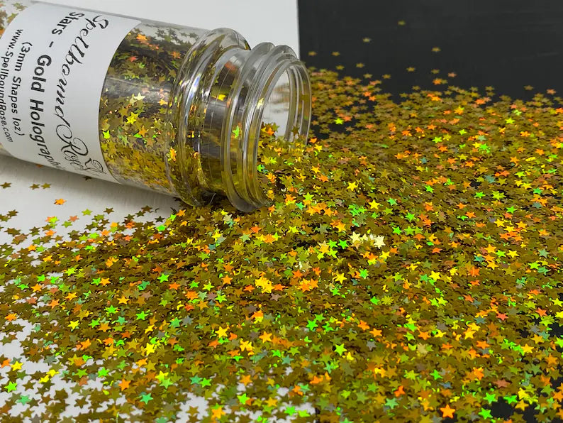 Stars Glitter- Gold Holographic Star-Shaped Confetti Glitter (1 oz)