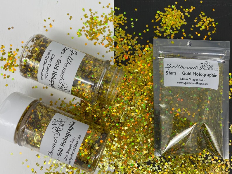 Stars Glitter- Gold Holographic Star-Shaped Confetti Glitter (1 oz)