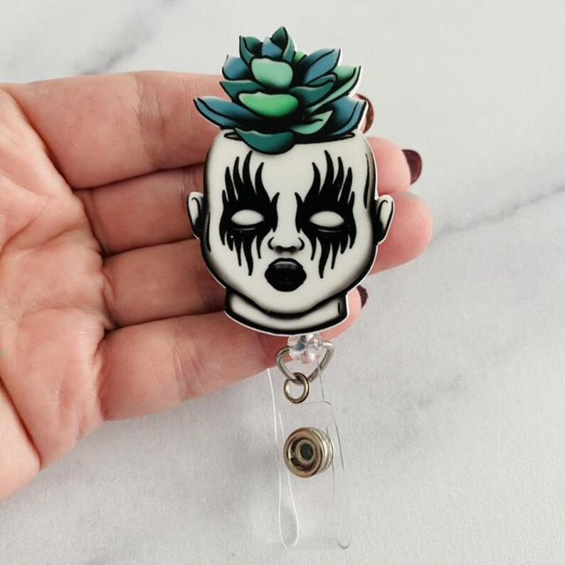 Gothic Succulent Doll Badge Reel – Spooky Cute Retractable ID Holder