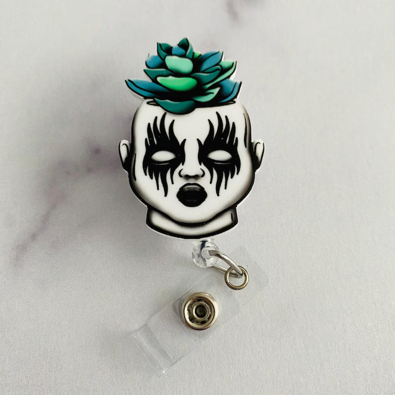 Gothic Succulent Doll Badge Reel – Spooky Cute Retractable ID Holder