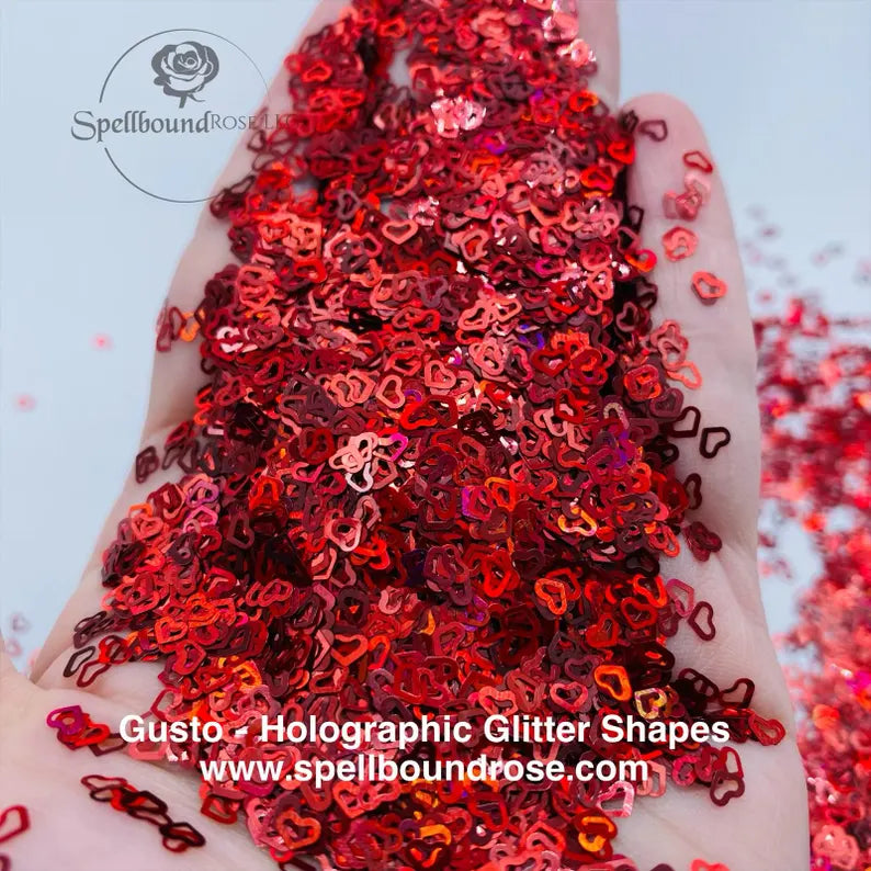 Gusto Glitter- Red Holographic Heart-Shaped Confetti Glitter (1 oz)