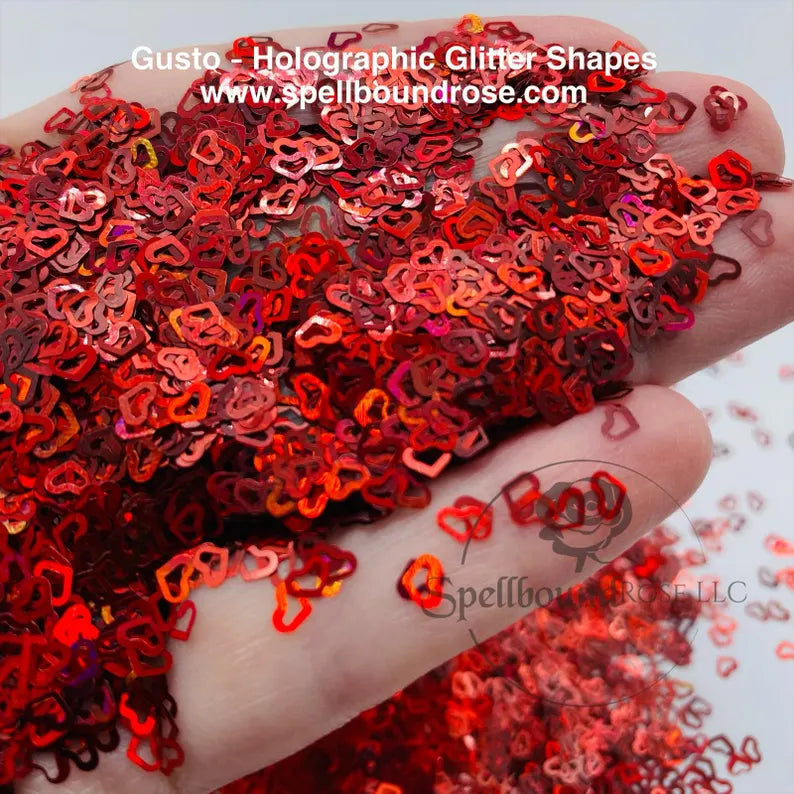 Gusto Glitter- Red Holographic Heart-Shaped Confetti Glitter (1 oz)