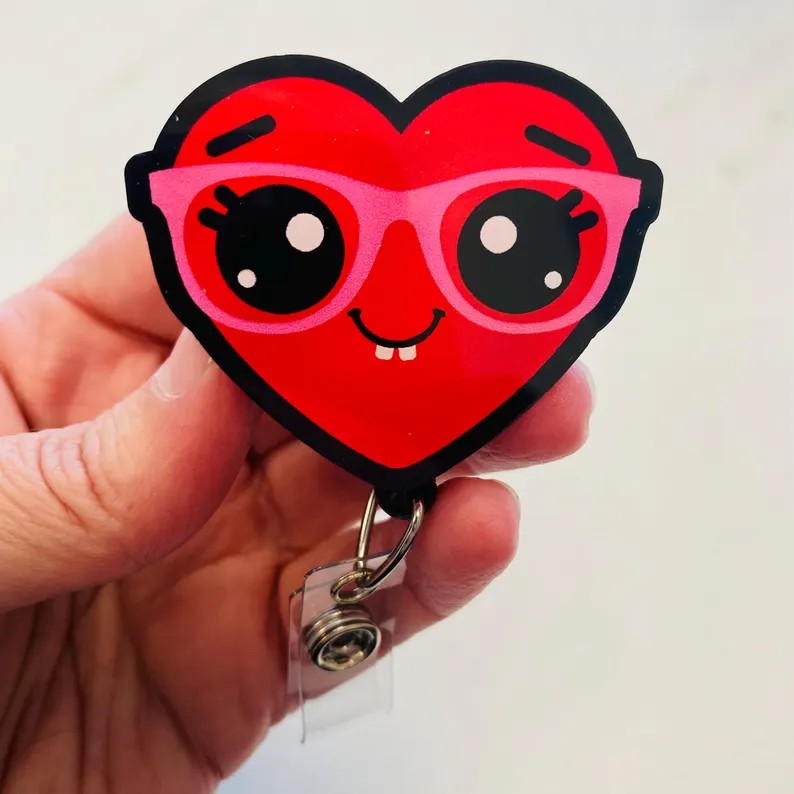 Cute Heart with Glasses Badge Reel – Fun & Playful ID Holder