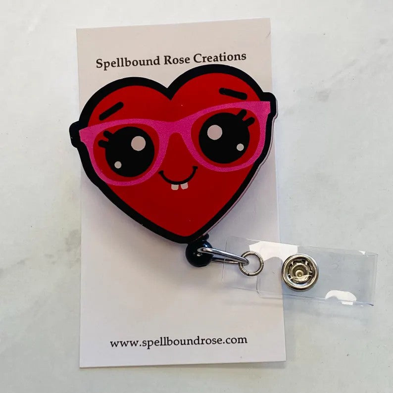 Cute Heart with Glasses Badge Reel – Fun & Playful ID Holder
