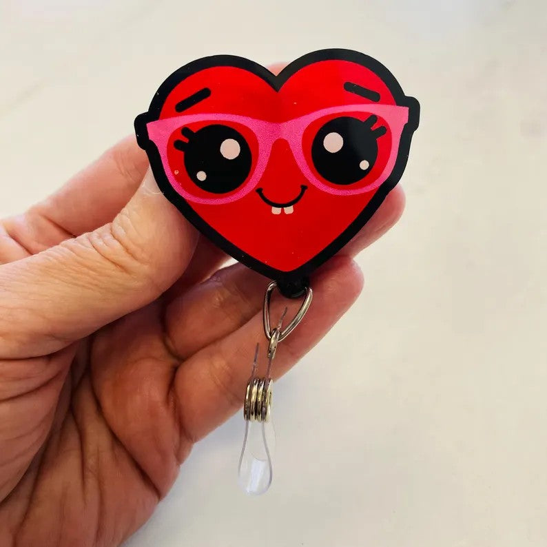 Cute Heart with Glasses Badge Reel – Fun & Playful ID Holder