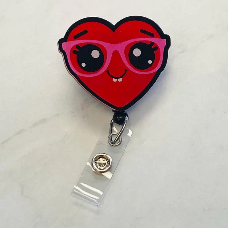 Cute Heart with Glasses Badge Reel – Fun & Playful ID Holder