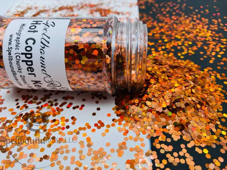 Hot Copper Kettle Glitter- Copper Holographic Chunky Glitter (2 oz)
