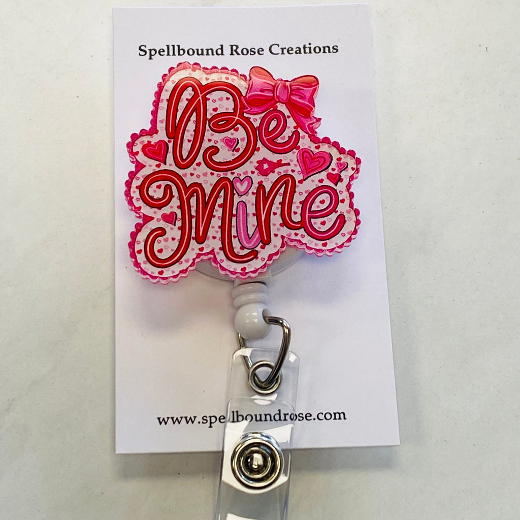 Be Mine Valentine Badge Reel with Bow | Cute Heart ID Holder 💘🎀