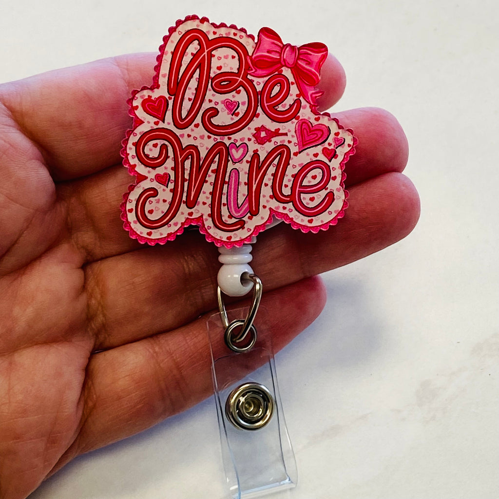 Be Mine Valentine Badge Reel with Bow | Cute Heart ID Holder 💘🎀