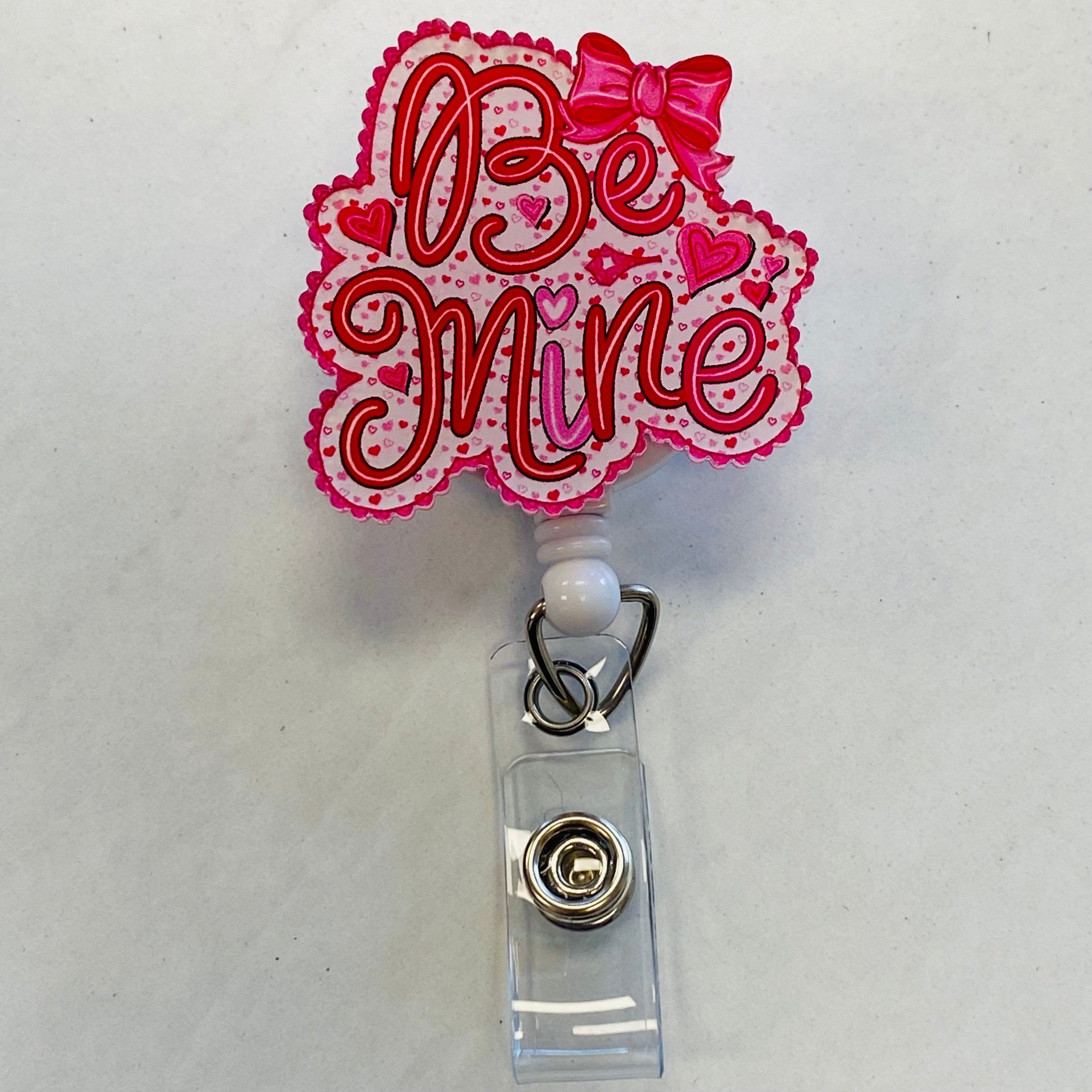 Be Mine Valentine Badge Reel with Bow | Cute Heart ID Holder 💘🎀
