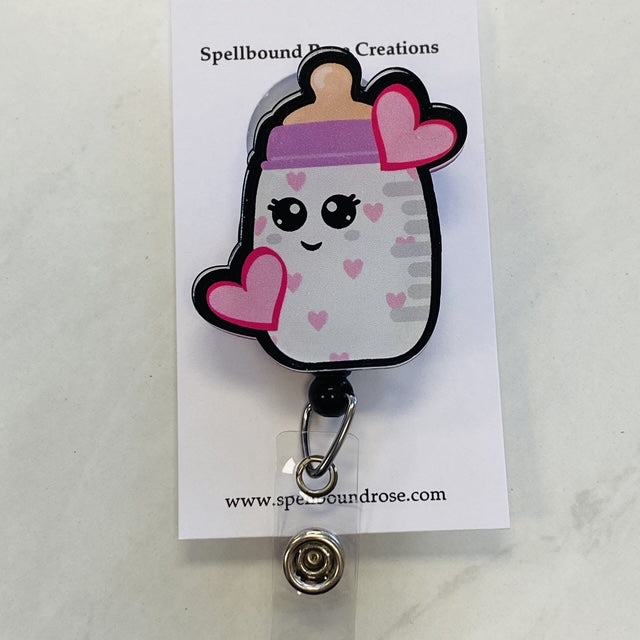 Baby Bottle Valentine Badge Reel | Baby Bottle Badge Reel, NICU Nurse ID Holder 🍼💖