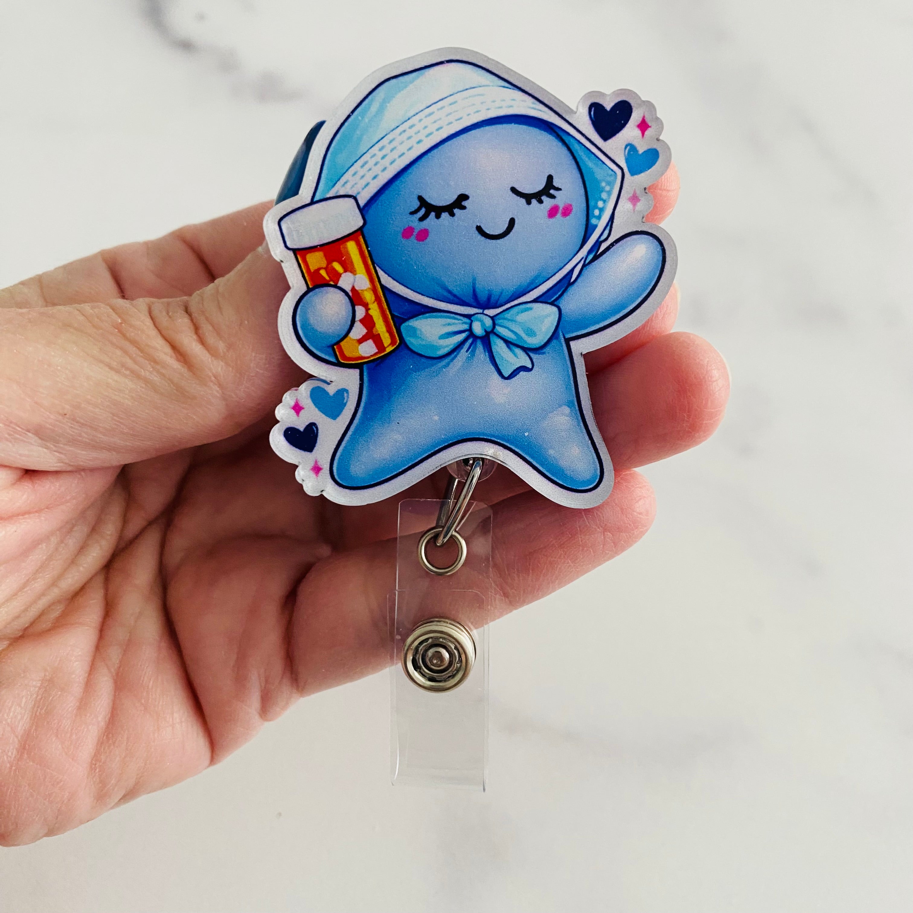 Pharmacy Blue Glove People Badge Reel | Pharmacy Tech Badge Reel ID Holder