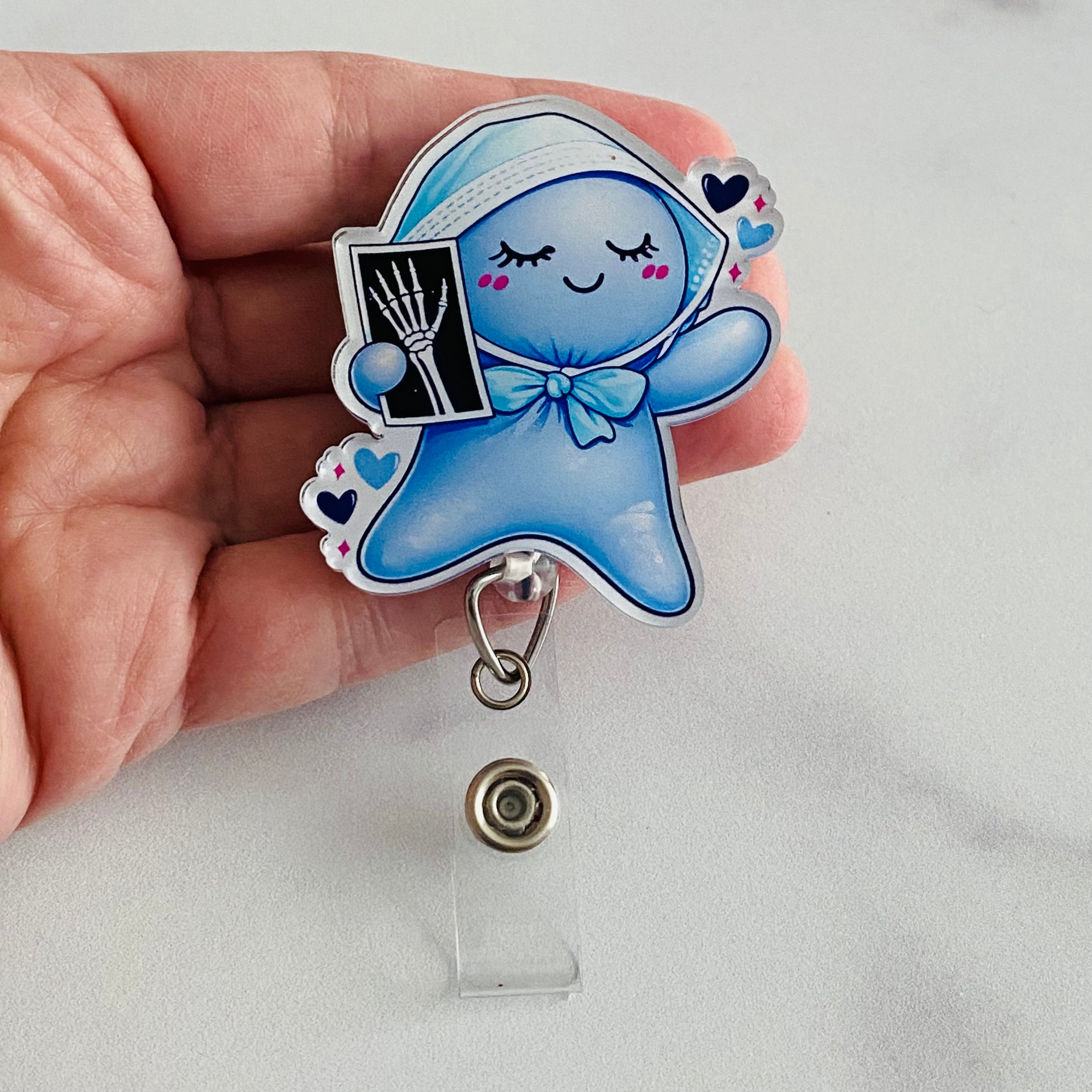 Radiology Blue Glove People X-Ray Badge Reel | Radiology Tech ID Holder 🩻🔵