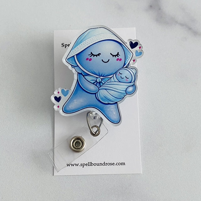 NICU Blue Glove Doll Badge Reel | Neonatal Nurse ID Holder, Labor & Delivery Badge Reel 👶🔵