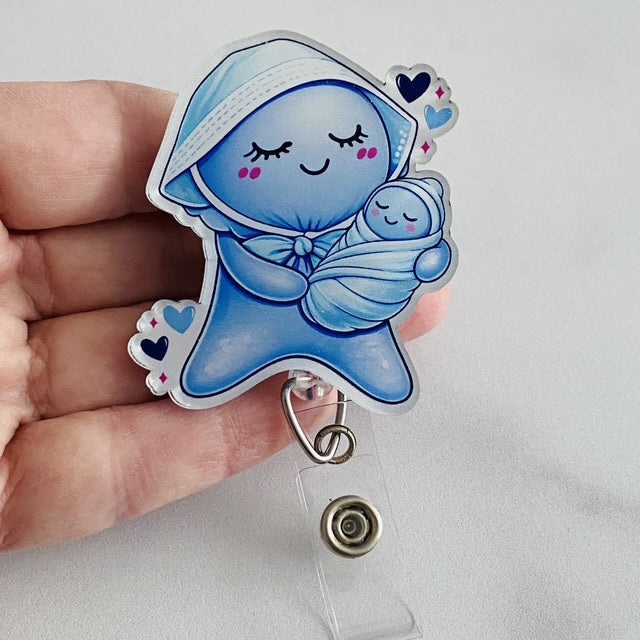NICU Blue Glove Doll Badge Reel | Neonatal Nurse ID Holder, Labor & Delivery Badge Reel 👶🔵
