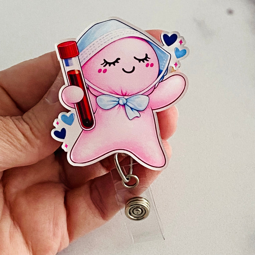 Lab Tech Pink Glove People Badge Reel | Lab Tech Badge Reel 🩻🔵