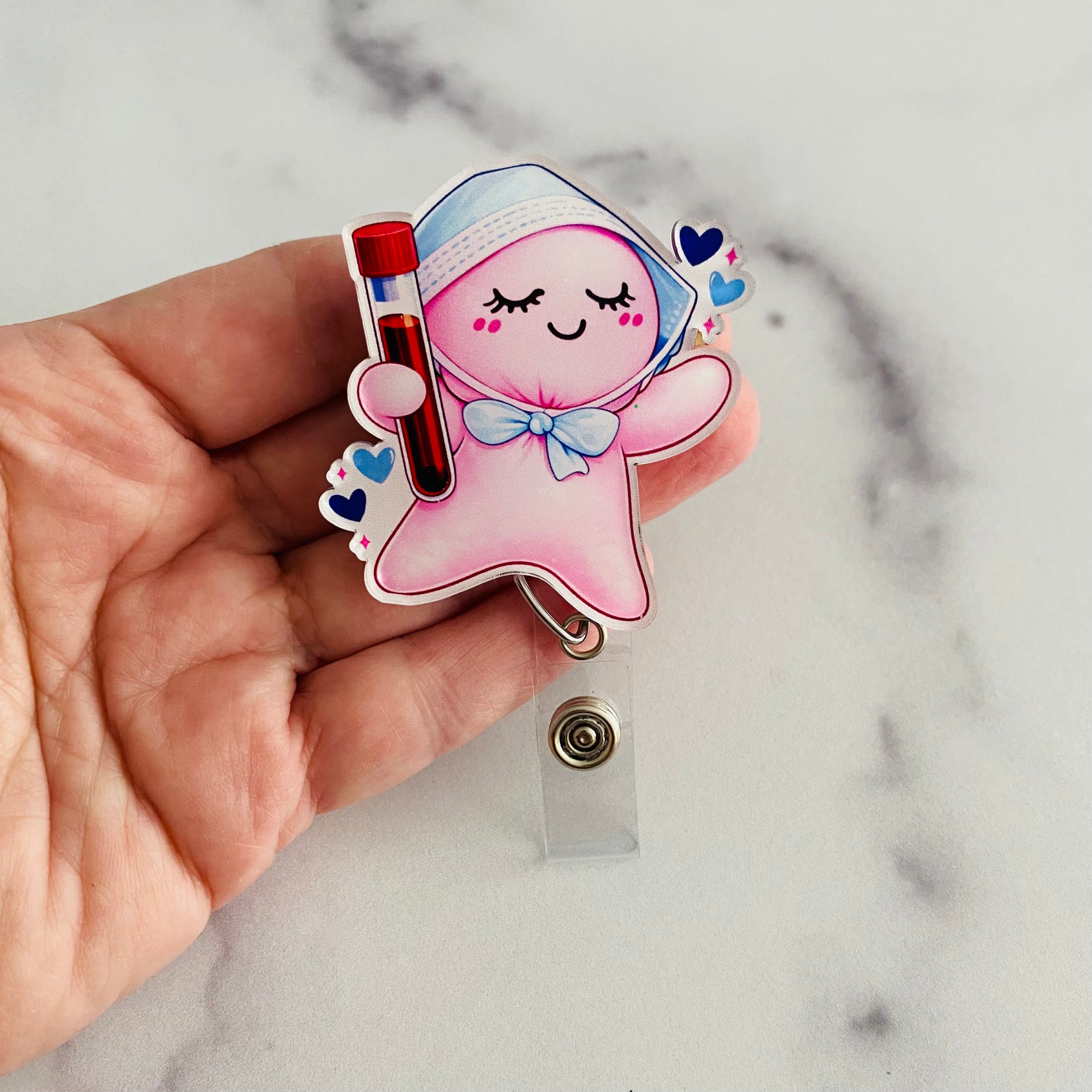 Lab Tech Pink Glove People Badge Reel | Lab Tech Badge Reel 🩻🔵