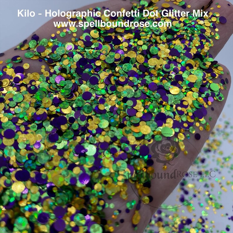 Kilo Glitter – Purple/Green/Gold Holographic Confetti Dot Mix Glitter (2 oz) *LOW STOCK*