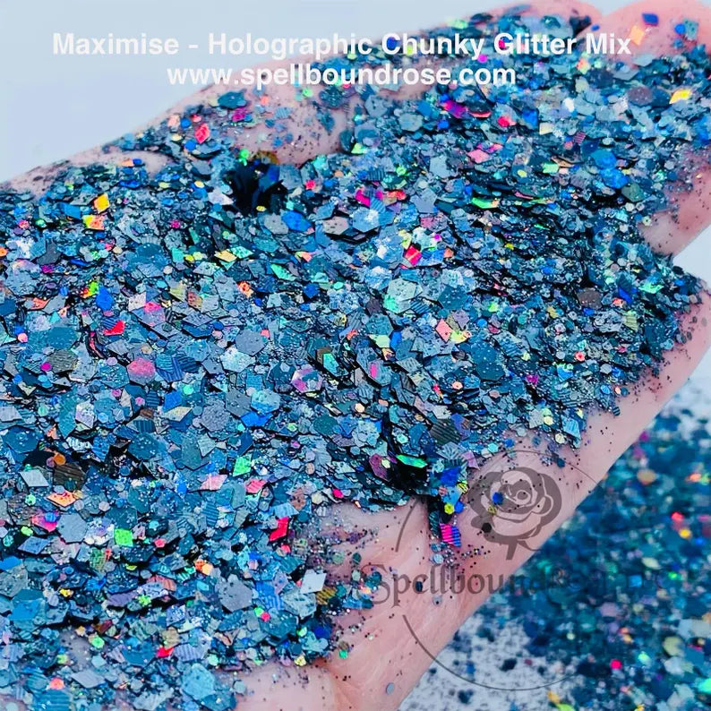 Maximise Glitter – Steel Grey Holographic Chunky Mix Glitter (2 oz)