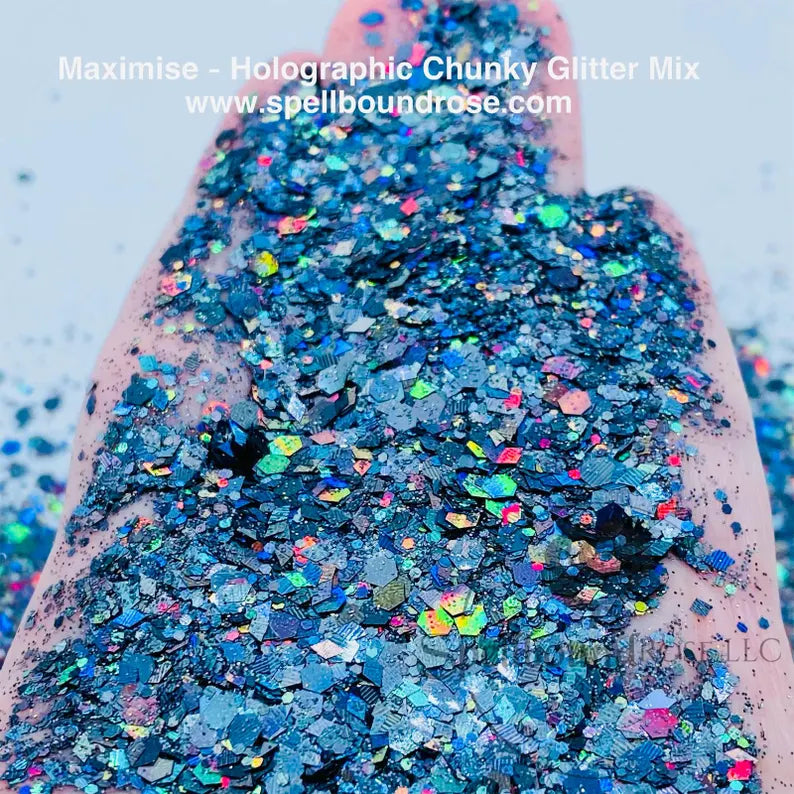 Maximise Glitter – Steel Grey Holographic Chunky Mix Glitter (2 oz)