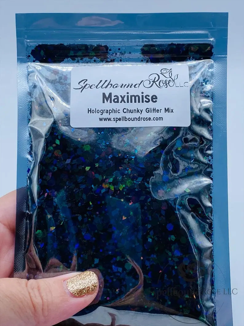 Maximise Glitter – Steel Grey Holographic Chunky Mix Glitter (2 oz)