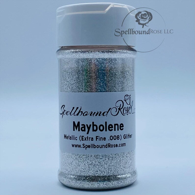 Maybolene Glitter – Silvery White Metallic Extra Fine (.008) Glitter (2 oz)