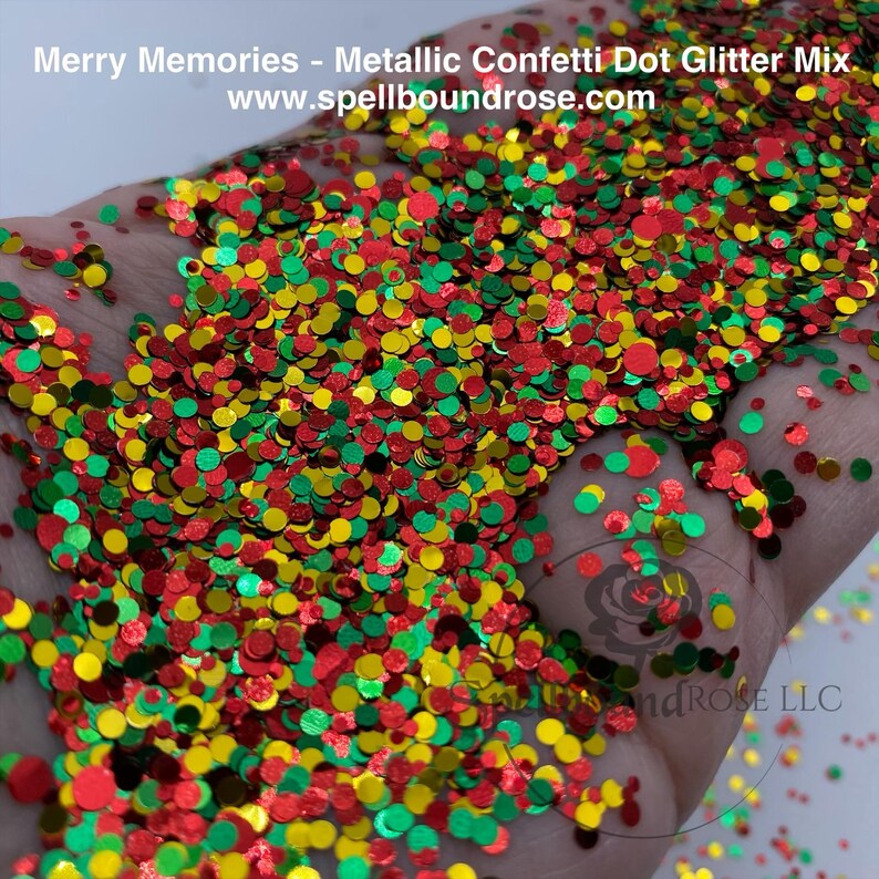 Merry Memories Glitter – Red/Green/Gold Metallic Confetti Dot Mix Glitter (2 oz)