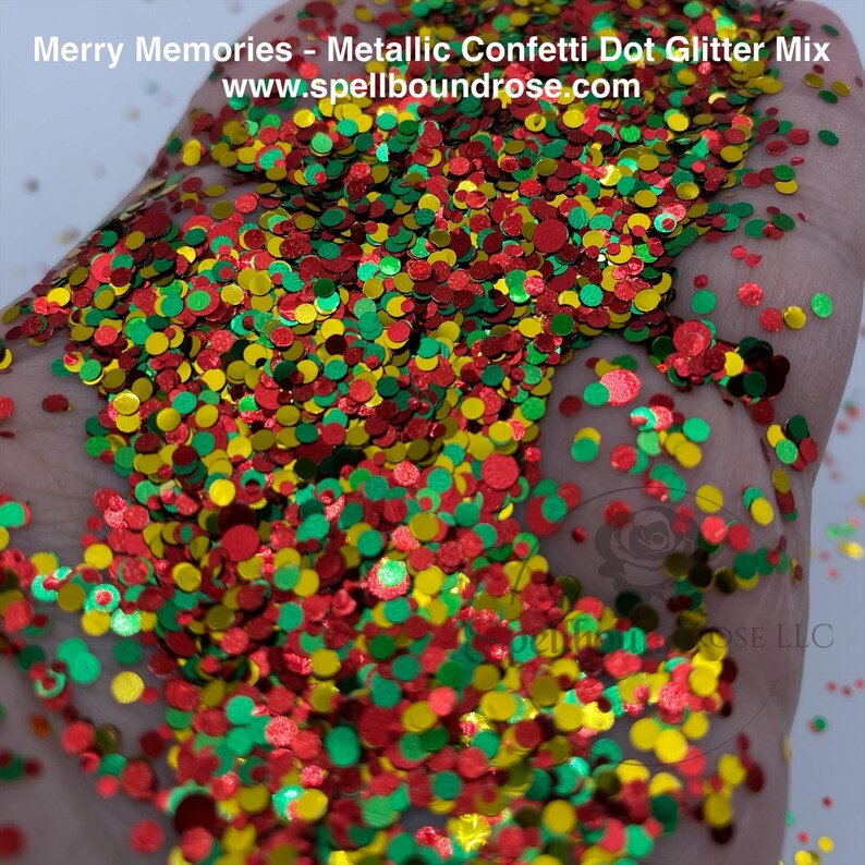 Merry Memories Glitter – Red/Green/Gold Metallic Confetti Dot Mix Glitter (2 oz)