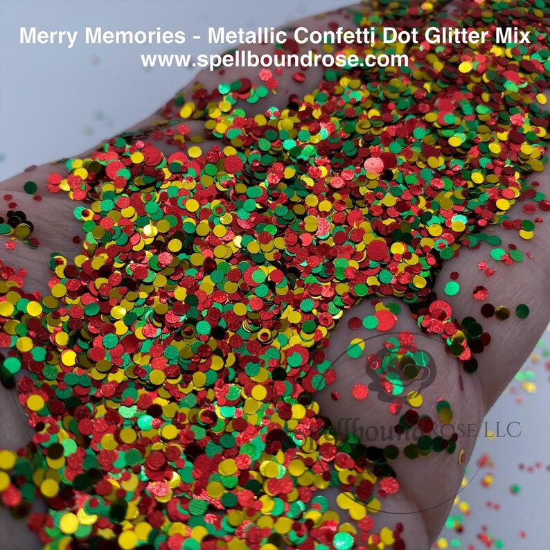 Merry Memories Glitter – Red/Green/Gold Metallic Confetti Dot Mix Glitter (2 oz)