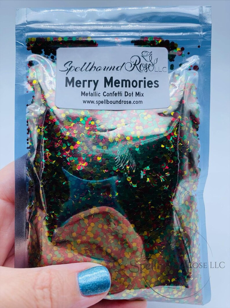 Merry Memories Glitter – Red/Green/Gold Metallic Confetti Dot Mix Glitter (2 oz)