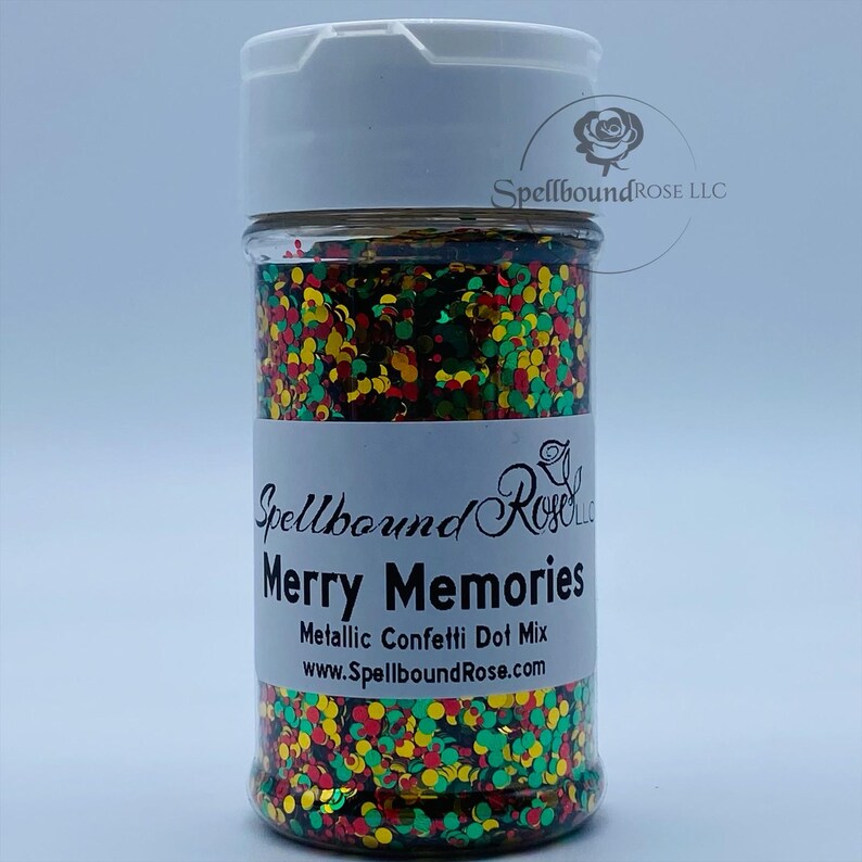 Merry Memories Glitter – Red/Green/Gold Metallic Confetti Dot Mix Glitter (2 oz)