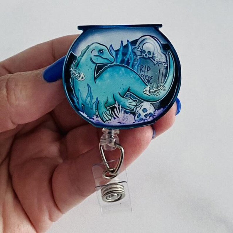 Loch Ness Monster in a Fishbowl Badge Reel – Cute Cryptid Retractable ID Holder