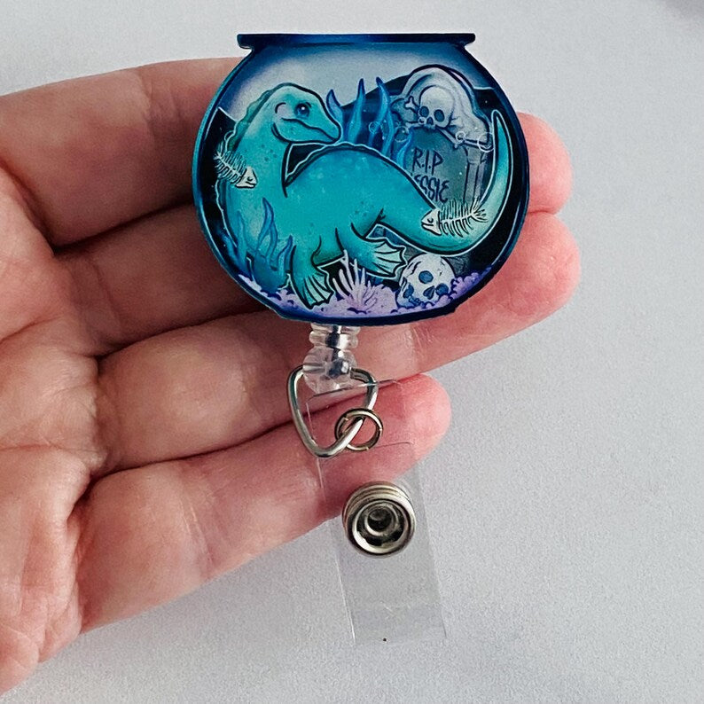 Loch Ness Monster in a Fishbowl Badge Reel – Cute Cryptid Retractable ID Holder