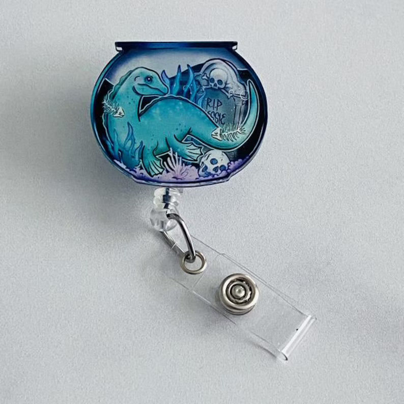 Loch Ness Monster in a Fishbowl Badge Reel – Cute Cryptid Retractable ID Holder