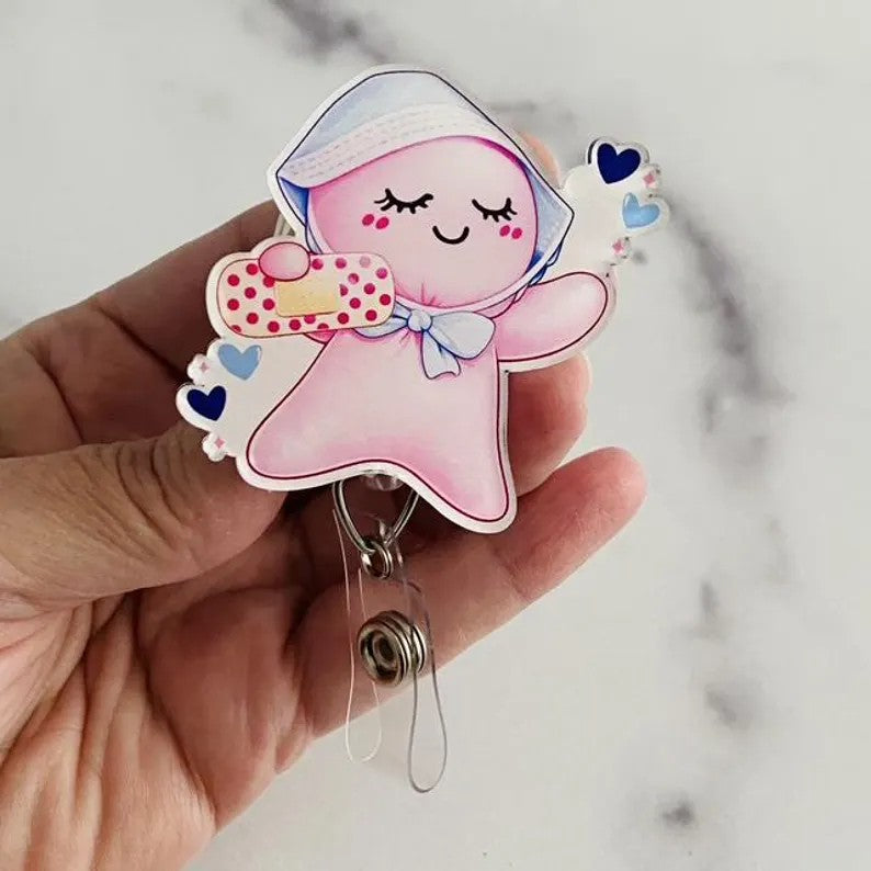 Cute Nurse Pink Glove People Badge Reel – Pink Medical Helper ID Holder