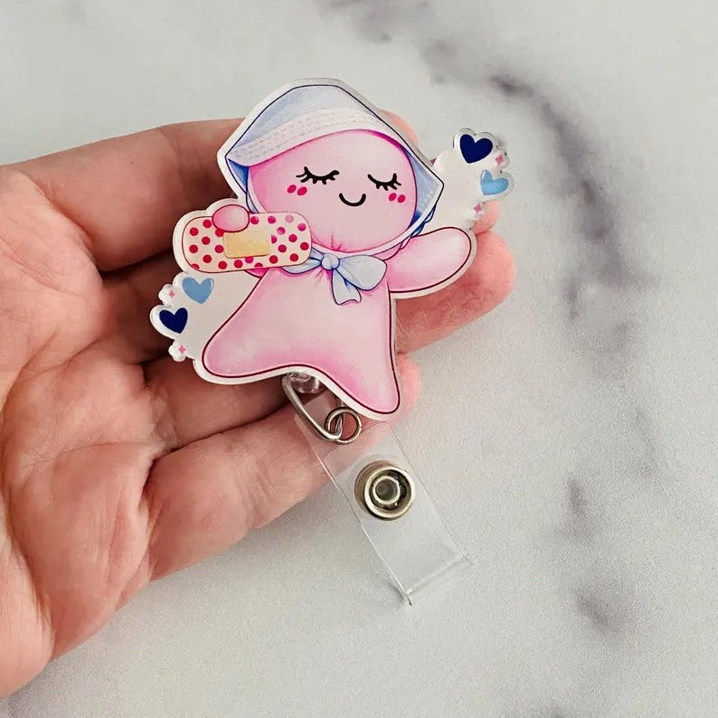 Cute Nurse Pink Glove People Badge Reel – Pink Medical Helper ID Holder