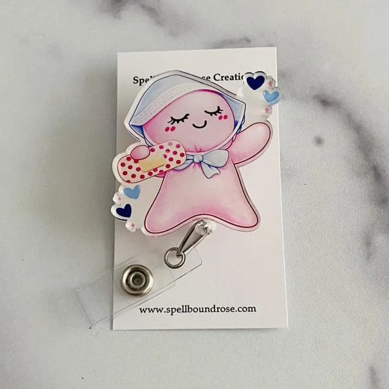 Cute Nurse Pink Glove People Badge Reel – Pink Medical Helper ID Holder