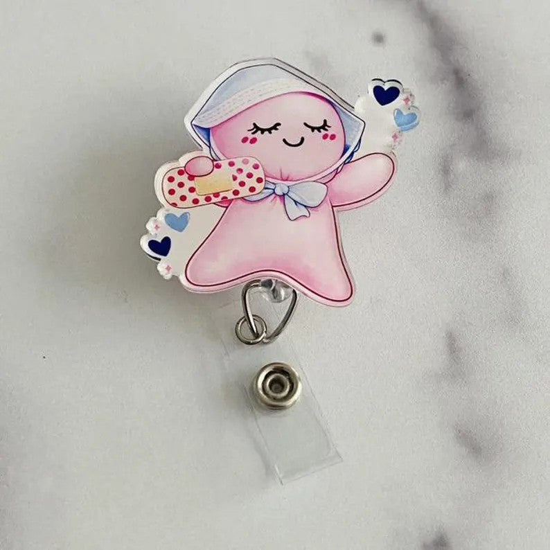 Cute Nurse Pink Glove People Badge Reel – Pink Medical Helper ID Holder