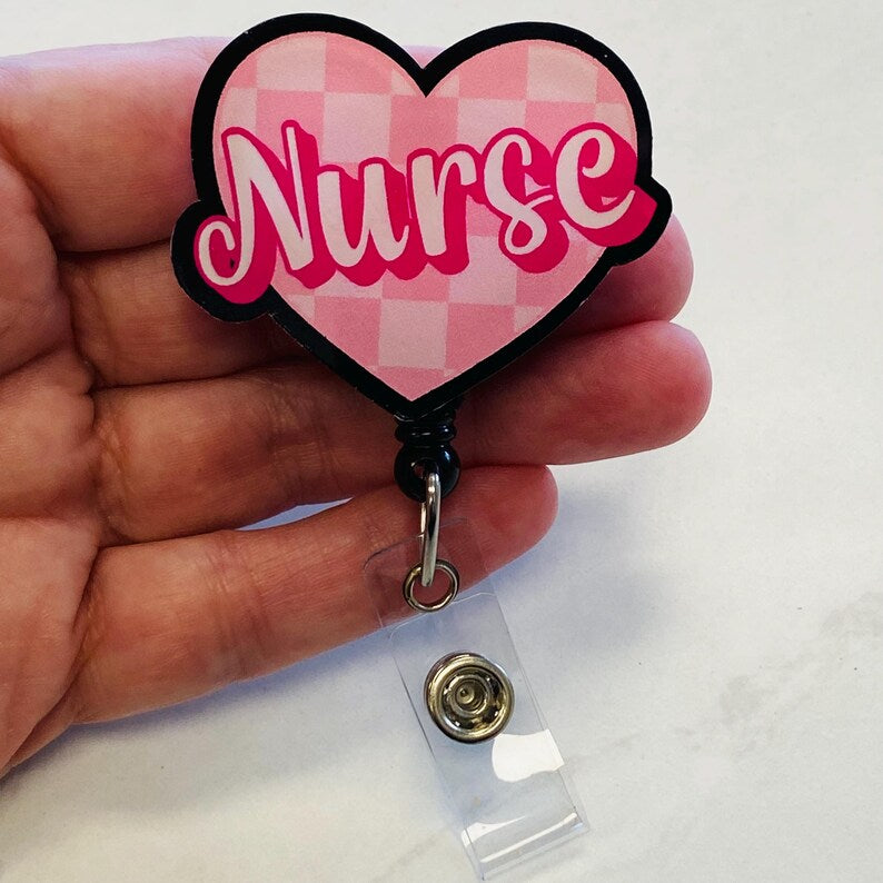 “Nurse” Heart Badge Reel – Cute Healthcare ID Holder