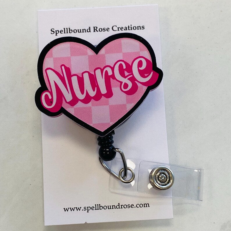 “Nurse” Heart Badge Reel – Cute Healthcare ID Holder