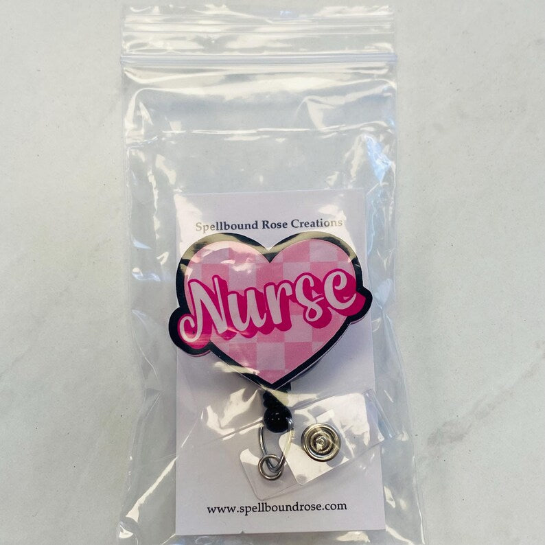 “Nurse” Heart Badge Reel – Cute Healthcare ID Holder