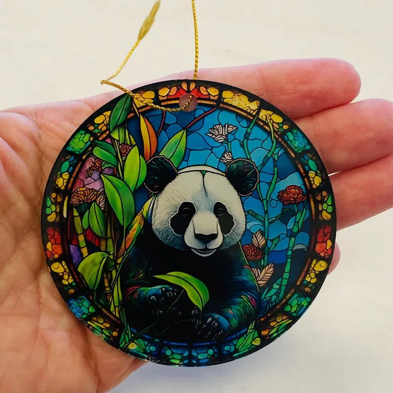 Panda Faux Stained Glass Ornament – Wildlife Nature Keepsake