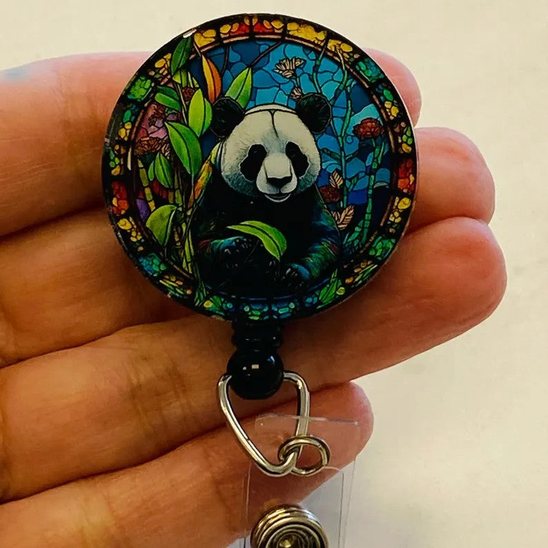 Panda Badge Reel – Faux Stained Glass Badge Reel