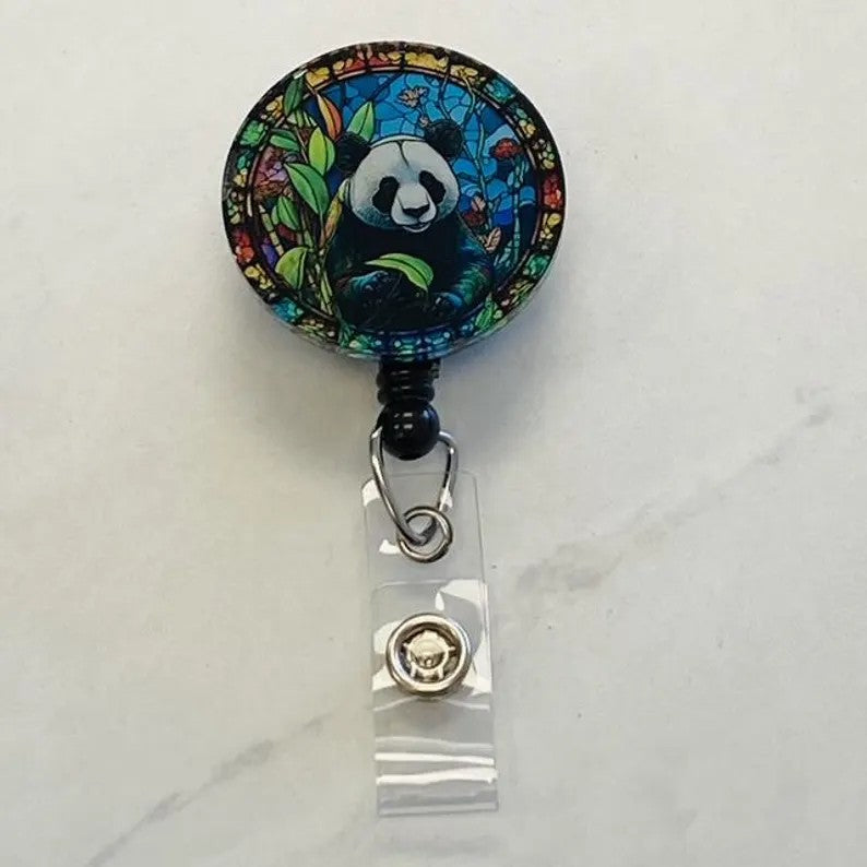 Panda Badge Reel – Faux Stained Glass Badge Reel