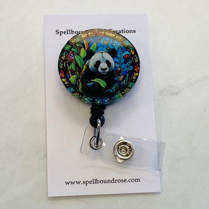 Panda Badge Reel – Faux Stained Glass Badge Reel