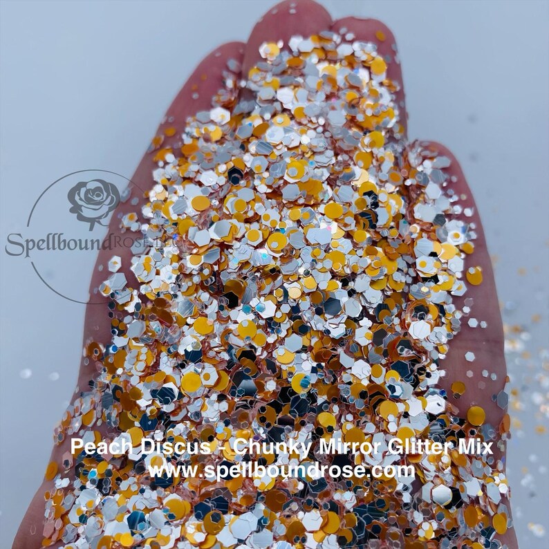 Peach Discus Glitter – Peach & Silver Mirror Chunky Mix Glitter (2 oz) *LOW STOCK*