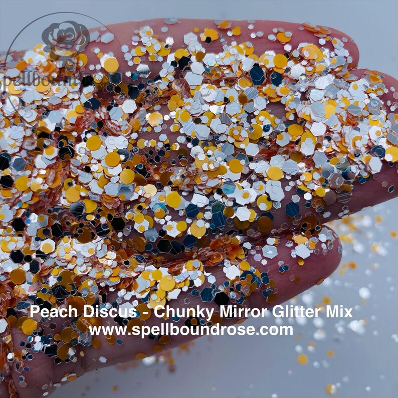 Peach Discus Glitter – Peach & Silver Mirror Chunky Mix Glitter (2 oz) *LOW STOCK*
