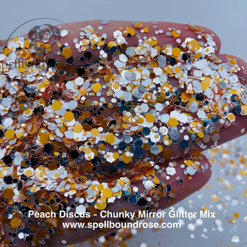 Peach Discus Glitter – Peach & Silver Mirror Chunky Mix Glitter (2 oz) *LOW STOCK*