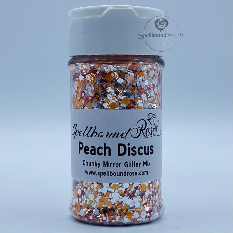 Peach Discus Glitter – Peach & Silver Mirror Chunky Mix Glitter (2 oz) *LOW STOCK*