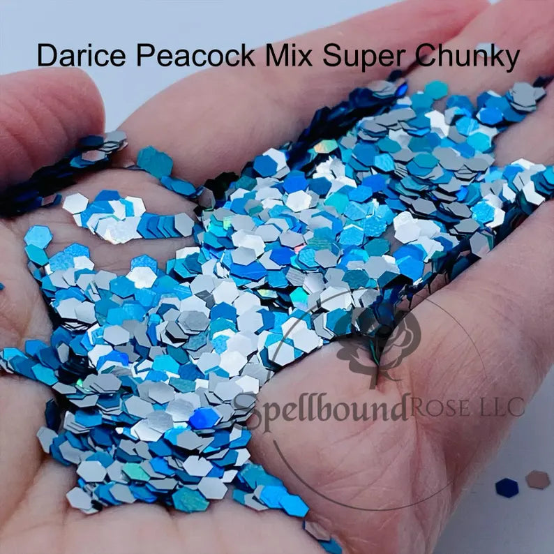 Darice Peacock Glitter- Blue/Teal/Silver Chunky Mix Glitter (0.95 oz) *LOW STOCK*